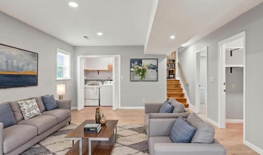 This virtual staging shows the basement as a family room/den