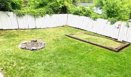 LARGE FENCED BACKYARD WITH FIRE PIT AND GARDEN SPACE
