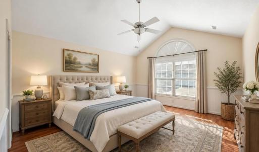Virtually staged primary bedroom