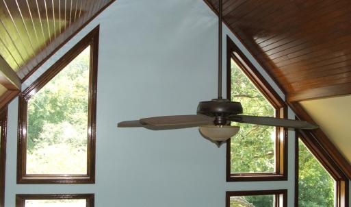 Cathedral ceiling above kitchen and dining area