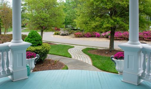 View from the main entrance. Azaleas in full bloom