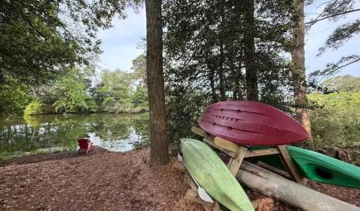 Kayaks near fishing dock
