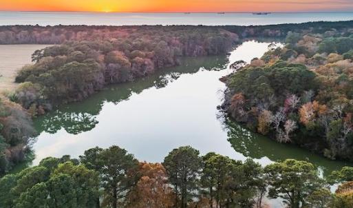 Aerial of lake Allure at sunset