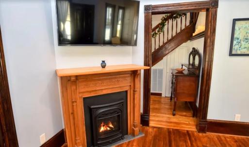 Dining Room Fireplace, Gas Fireplace with original mantle
