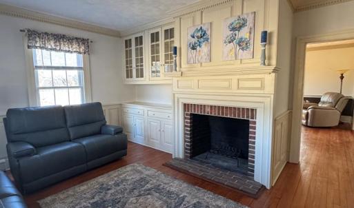 Cozy wood burning fireplace.