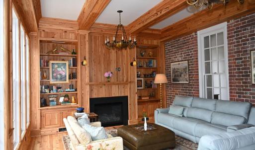 delightful mixture of heart pine and brick wall