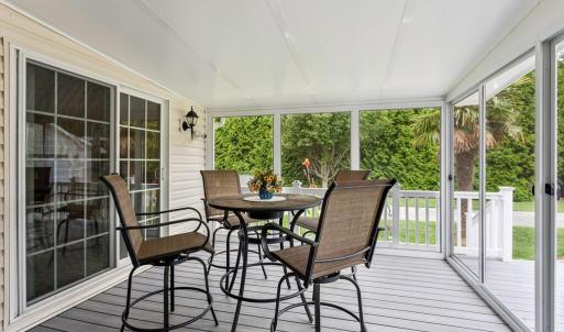 Screened Porch w/composite decking and sliding glass doors to the sunroom as well as the primary bedroom.