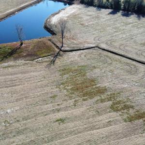 Aerial view of a nearby body of water