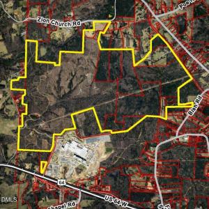 Aerial view of land boundaries and roads