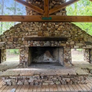 Fireplace at covered pavillion