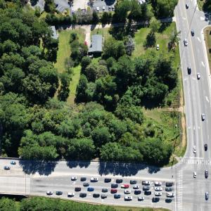 Overhead with traffic stacked on hwy 98