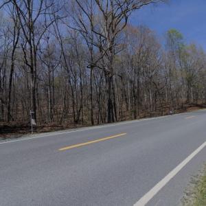 Aerial S POV Ground Bass Mountain Road