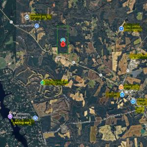 Aerial google map with stores including
