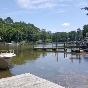 View from community pier where there are tie-ups for numberous boats.