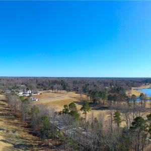 Aerial view of golf course and clubhouse