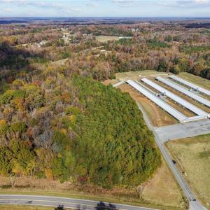 Aerial view of vacant land and Chicken farm next door.