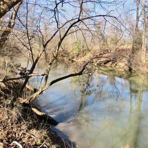 Haw river and property line at the back left corner of the property.