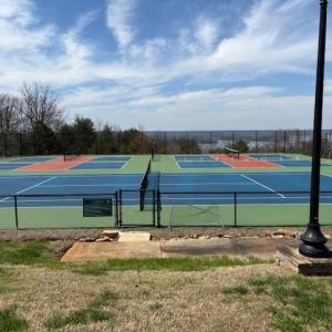 Pickleball courts overlooking the lake