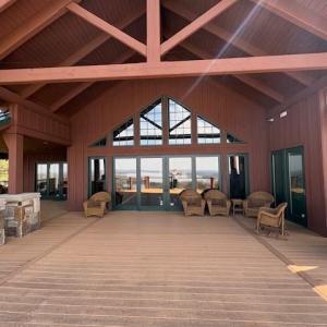 Covered area of clubhouse overlooking High Rock Lake
