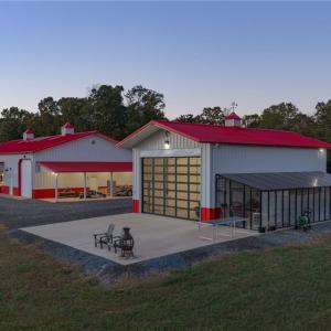 Recreational building w/ attached greenhouse, built by Morton Buildings, w/ 2 large glass garage doors, ideal for gardening/storage/ or recreational use