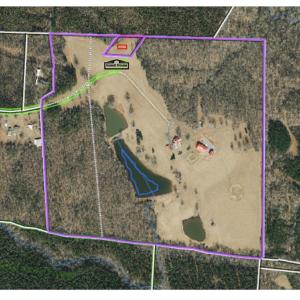 Aerial exemplifying the 2 separate parcels making up the 92.54 acres