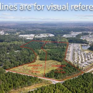Aerial view with approximate lot lines.