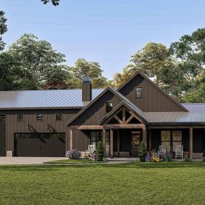 Modern farmhouse featuring covered porch, a front