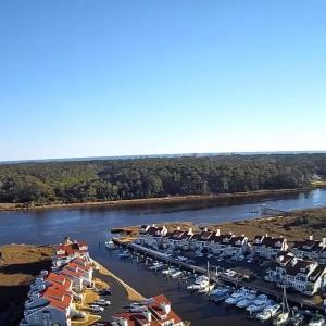 Drone / aerial view with a forest view and a water