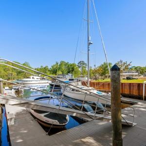 Dock area featuring boat lift