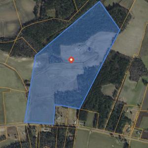 Aerial view of property's location with property p