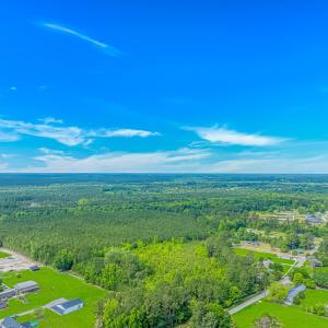 Aerial view of a heavily wooded area