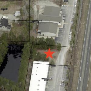 Aerial view of property's location with property b