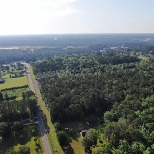Aerial overview of property's location with a heav