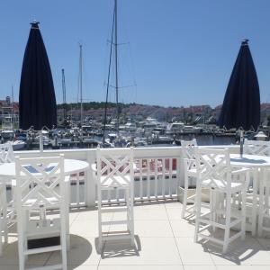 View of patio featuring a water view