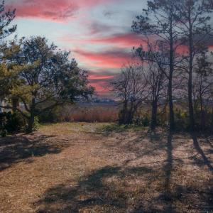 Yard at dusk featuring a mountain view