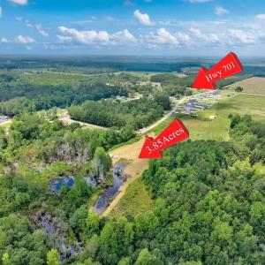 Aerial view of property's location with a forest