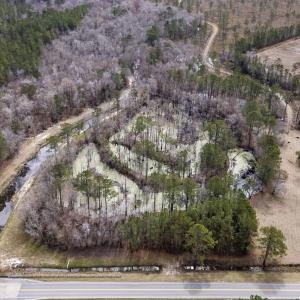 Aerial overview of property's location with a heav