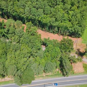 Aerial overview of property's location with a heav