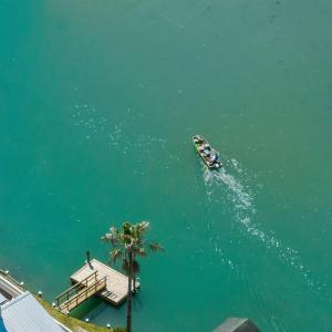 Aerial view of a large body of water