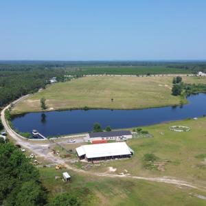 Aerial view of property's location with a nearby b