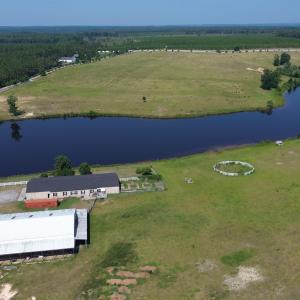 Bird's eye view of a nearby body of water