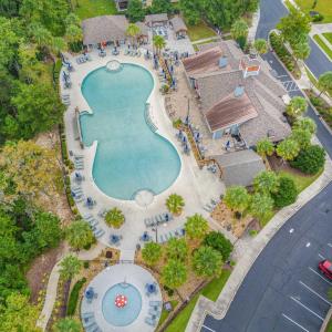 Drone / aerial view of a pool area