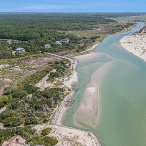 Aerial view of a forest and expansive coastline