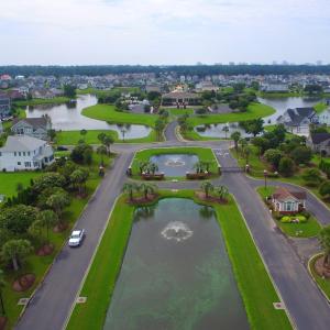 Aerial view of residential area featuring a nearby
