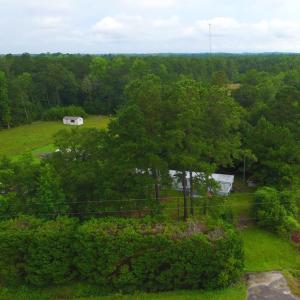 Aerial view of a heavily wooded area