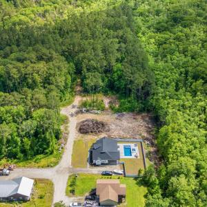 Aerial view of a heavily wooded area