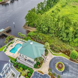 Bird's eye view of a nearby body of water