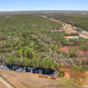 Aerial overview of property's location with a larg