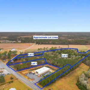 Aerial view of property's location with property b