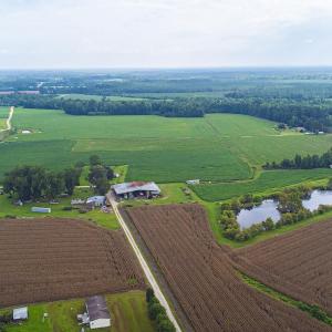 Aerial view of sparsely populated area with extens